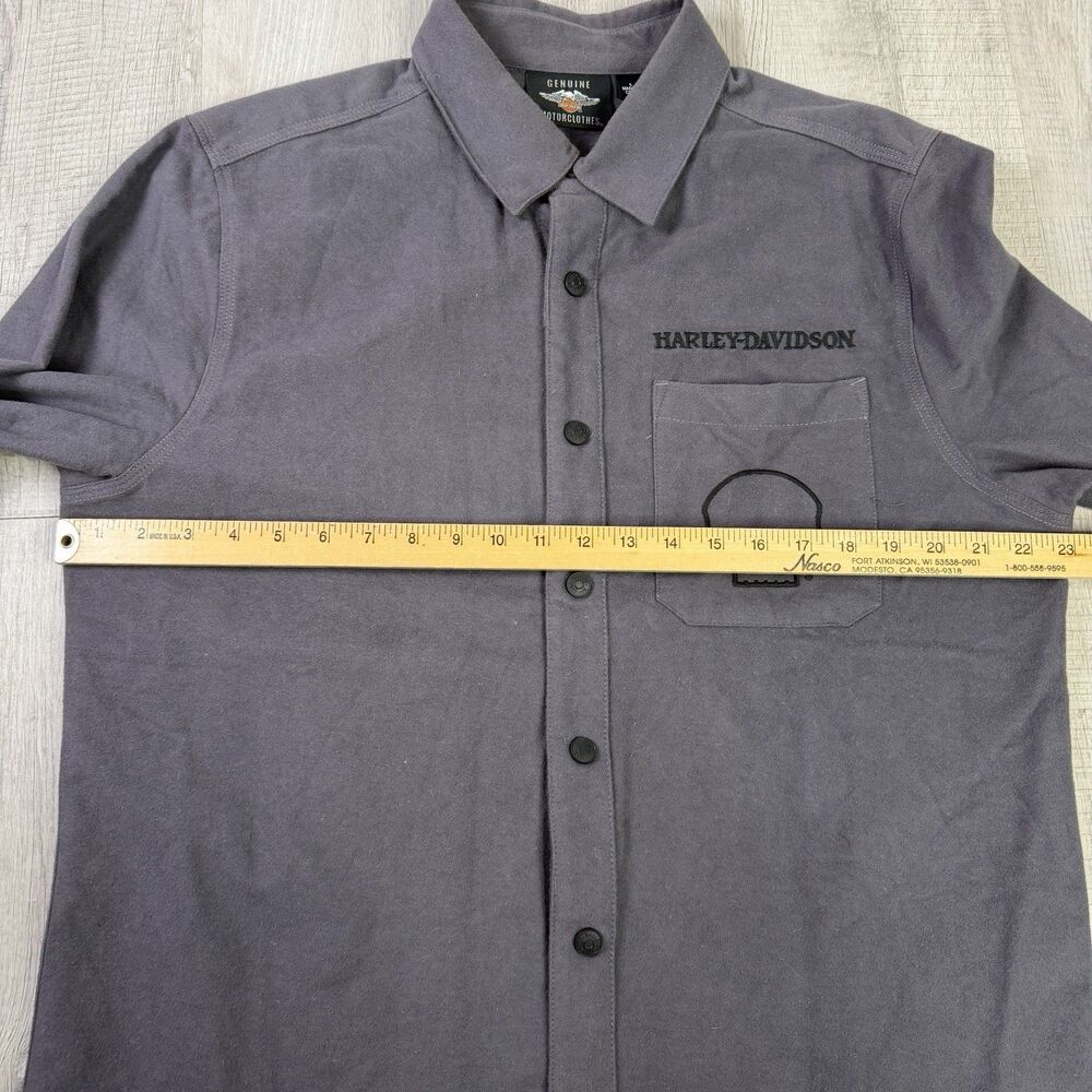 Harley Davidson Gray Button Front Willie G Skull L/S Shirt Mens Sz Large Thick N - Picture 7 of 10